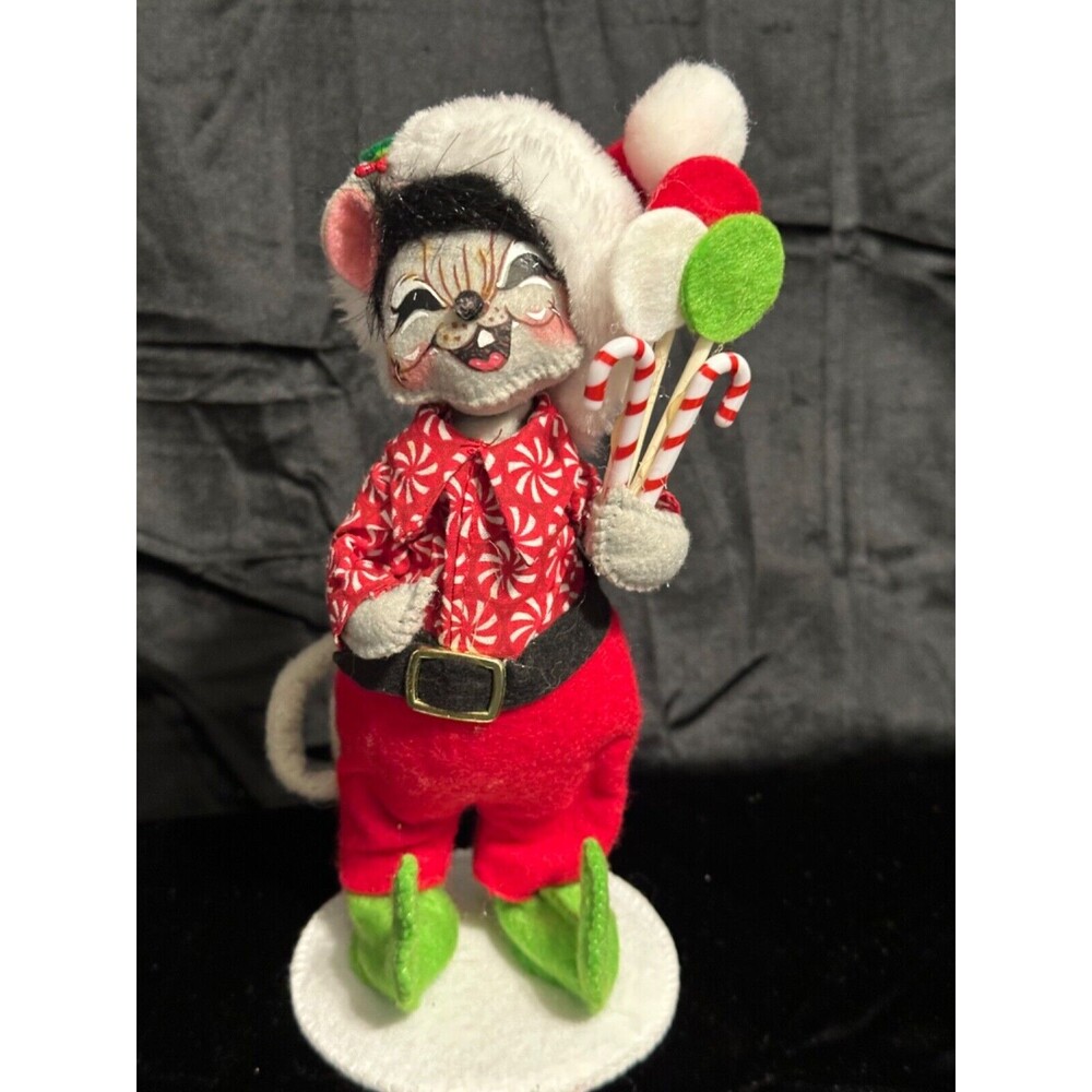 Annalee 2015 8” Peppermint candy Mouse, dressed in peppermint swirl shirt.